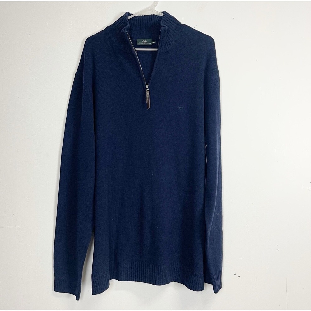 Rodd & Gunn Sweater Mens 2XL Navy Blue Wool Pullover Quarter Zip NWOT NEW